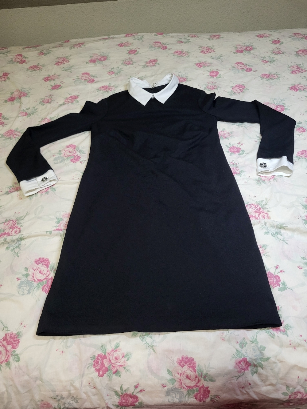 Cynthia Steffee Black Dress Long Sleeve Size 4 With Collar and gems